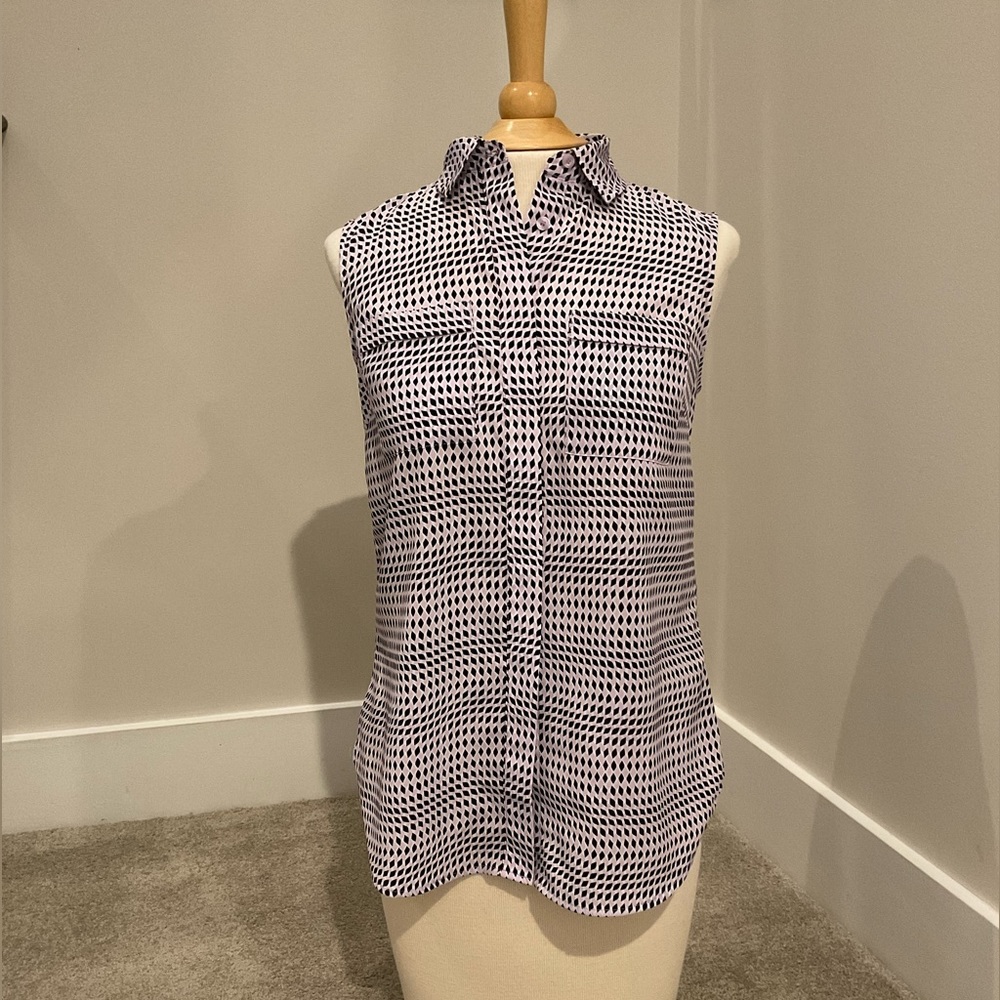 Talbots Sleeveless Collared Blouse Diamond Pattern, Size Petite P